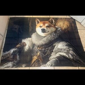 New! Custom pet portrait tapestry featuring a Shiba Inu dog Victorian Style.